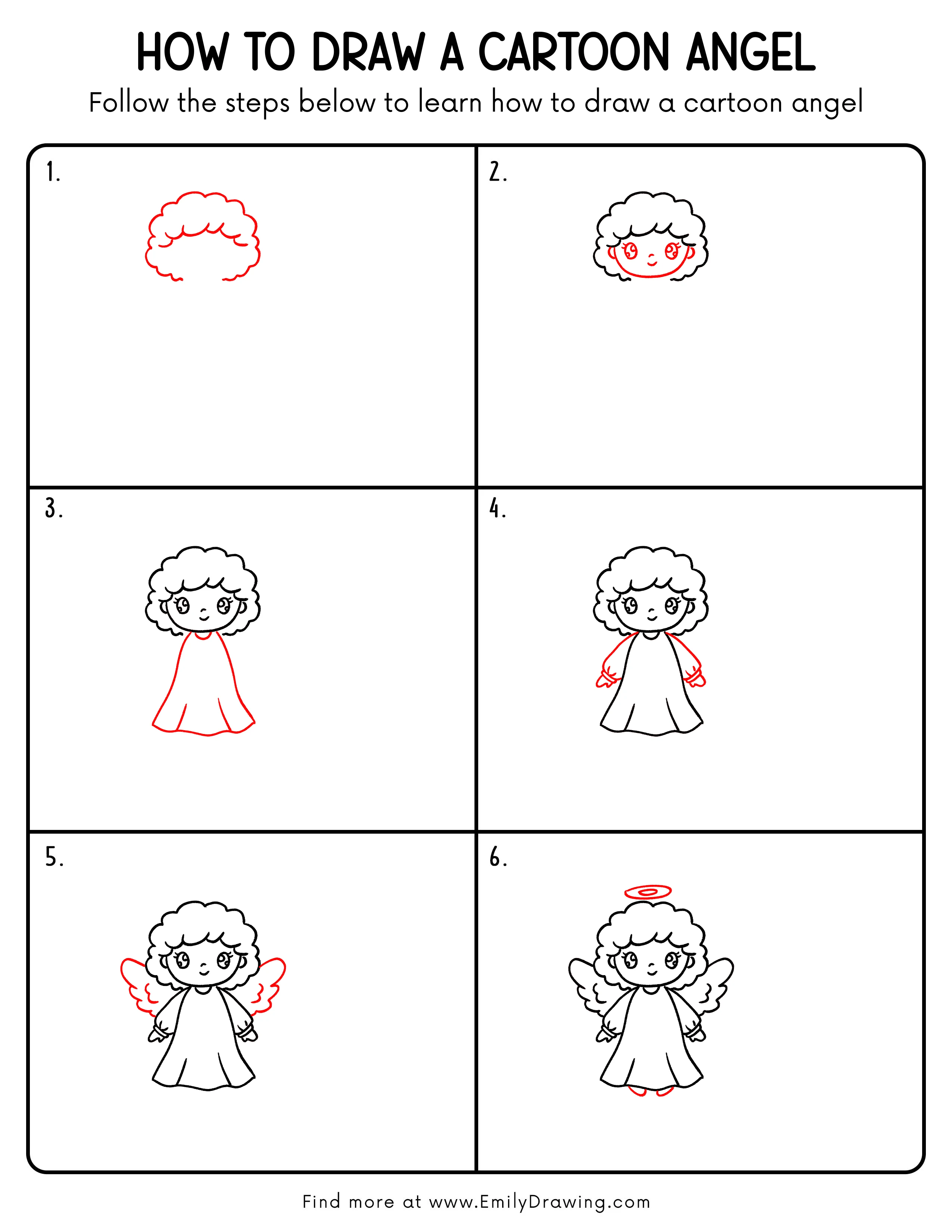 Printable Cartoon Angel Drawing Guide